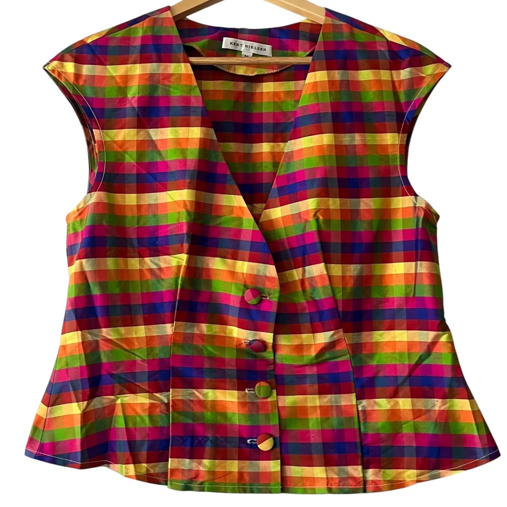 Kent Nielsen Multicolor Plaid Sleeveless Button Up Top‎ Colorful Size M